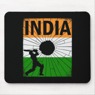 Tapis De Souris Cricket Inde Avec Drapeau Indien Coup De Pinceau A