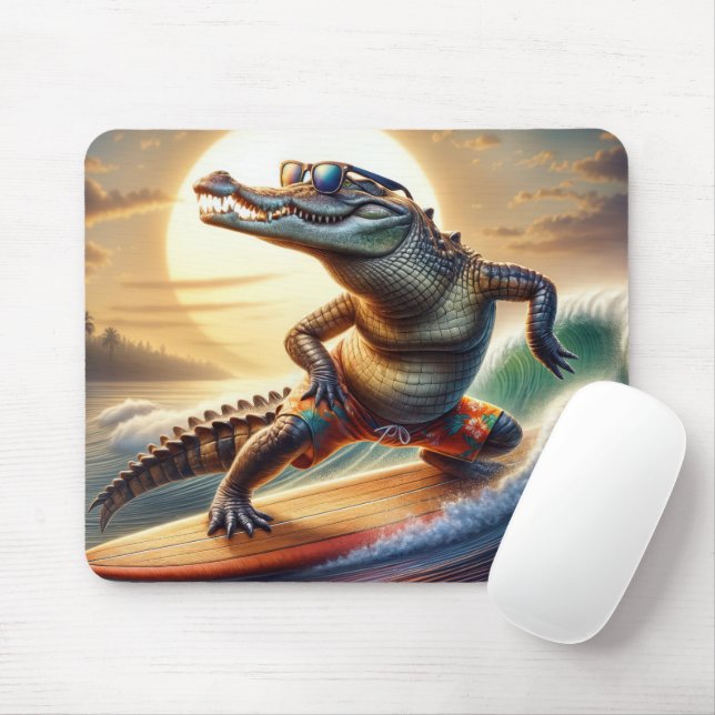 Tapis De Souris Crocodile en surf (Avec souris)