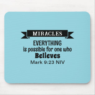 Tapis De Souris Croire en Miracles Bible Verse Bleu clair