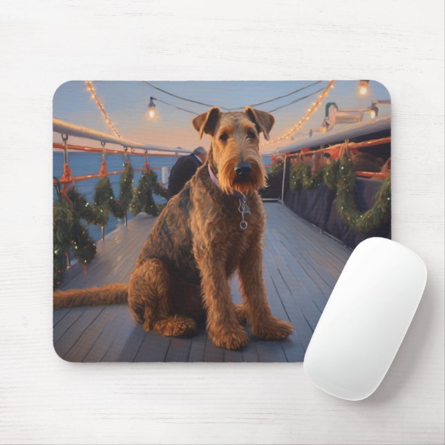 Tapis De Souris Croisière de Noël Airedale : Un délice de vacances (Avec souris)