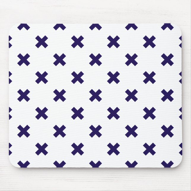 Tapis De Souris Croix bleu marine sur blanc (Devant)