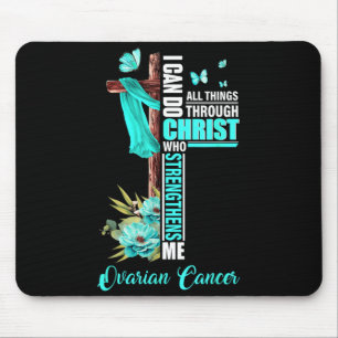 Tapis De Souris Croix Chrétienne Ruban Sarcelle Survivant Combatta