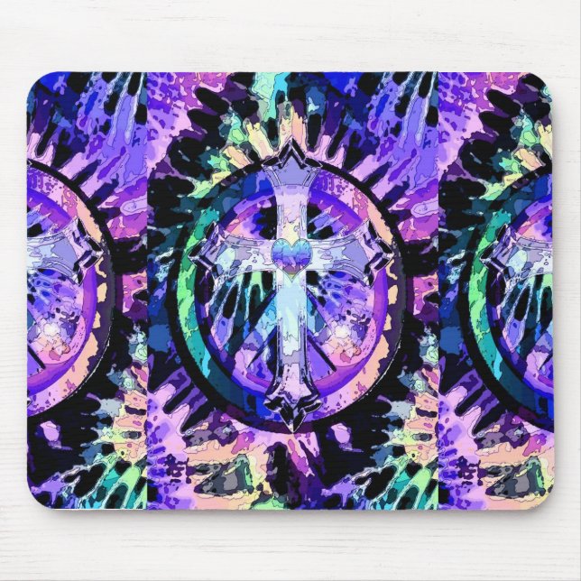 Tapis De Souris Croix de colorant de cravate de coeur (Devant)