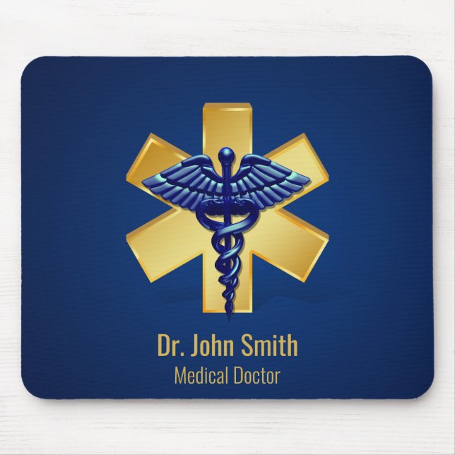 Tapis De Souris Croix d'or bleue Médicale 3D Caduceus (Devant)