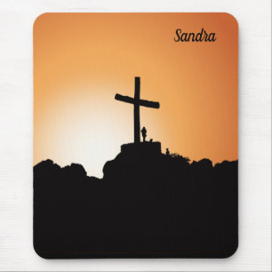 Tapis De Souris Croix Religieuse Coucher de Soleil Chrétien