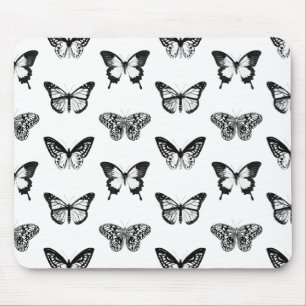 Tapis De Souris Croquis, blanc et noir de papillon