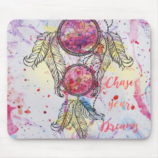 Tapis De Souris Croquis en aquarelle Dreamcatcher "Chase your Drea (Devant)
