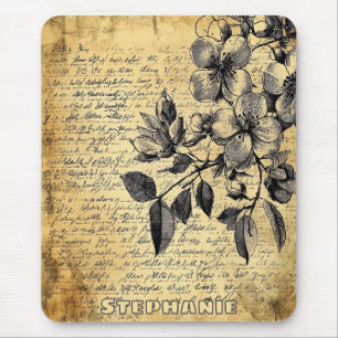 Tapis De Souris Croquis floral rustique avec calligraphie - Vieill
