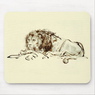 Tapis De Souris Croquis vintage d'encre Rembrandt d'un lion
