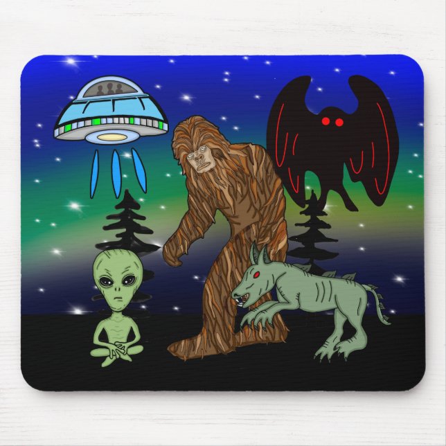 Tapis De Souris Cryptides, Bigfoot, Sasquatch, Mothman, Alien, OVN (Devant)