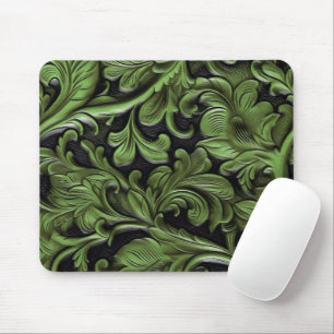 Tapis De Souris Cuir vert rustique travaillé 