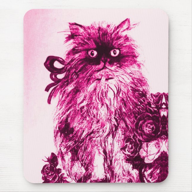 Tapis De Souris CUISINE AVEC ROSES, Aquarelle blanche rose Fuchsia (Devant)