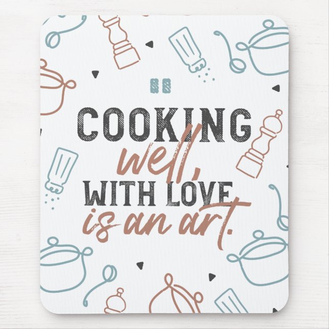 Tapis De Souris Cuisine bien avec la typographie d'amour (Devant)