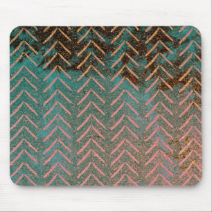 Tapis De Souris Cuivre rustique et Teal Chevron de marbre