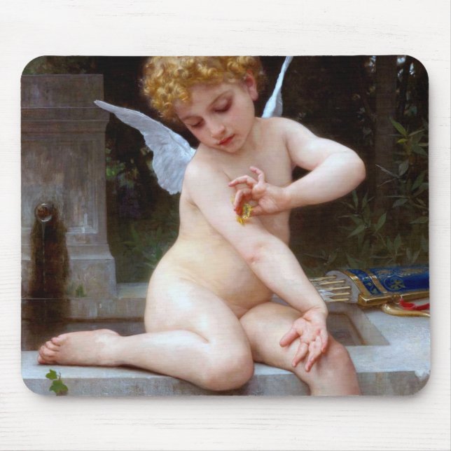 Tapis De Souris Cupidé avec un papillon, Bouguereau (Devant)