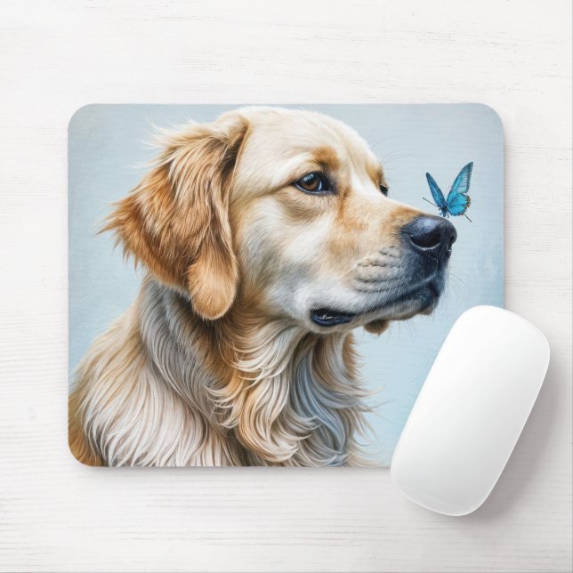 Tapis De Souris Curieux Golden Retriever (Avec souris)