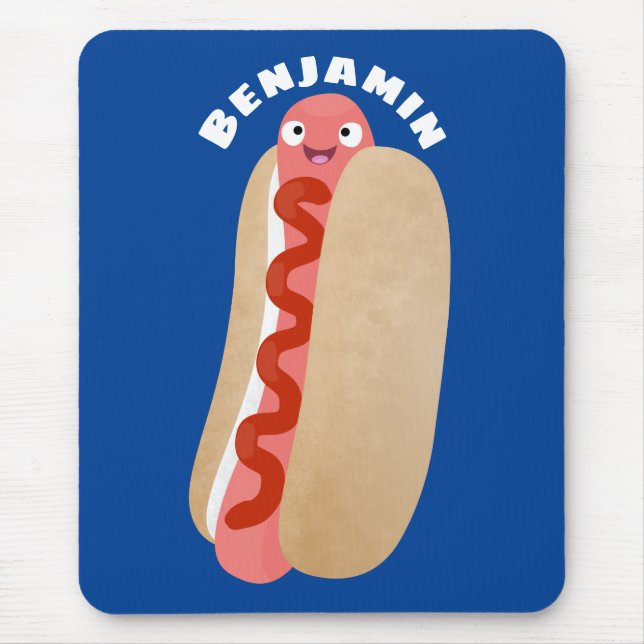 Tapis De Souris Curieux hot dog Weiner dessin animé (Devant)