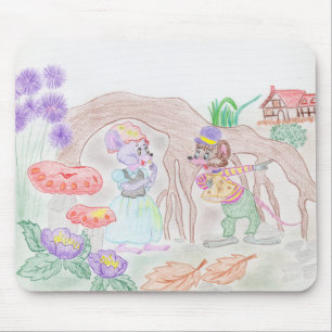 Tapis De Souris Custom Kids Artwork, deux mignonnes souris, fleurs