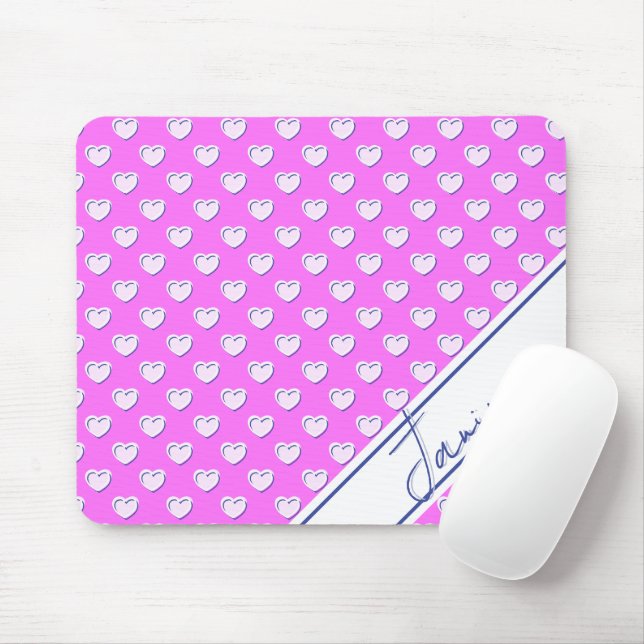 Tapis De Souris Custom Name Template Pink And White Cute Hearts (Avec souris)