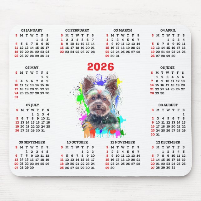 Tapis De Souris Customisable Cute Yorkie Dog Calendar  (Devant)