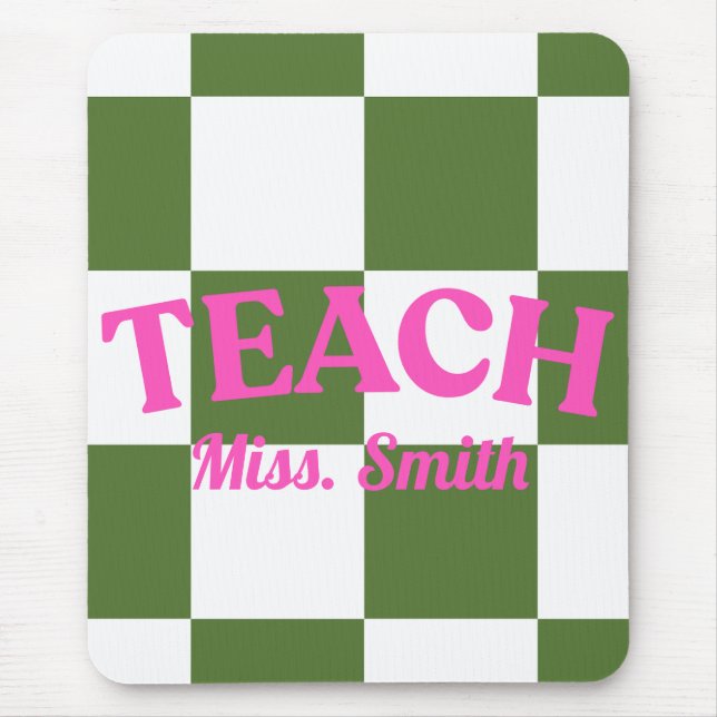 Tapis De Souris Customizable Green Checkered Teacher Clipboard  (Devant)