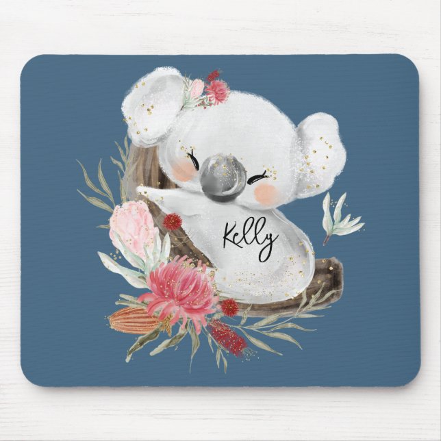 Tapis De Souris Cute Baby Koala Gold Speckle Nom personnalisé (Devant)