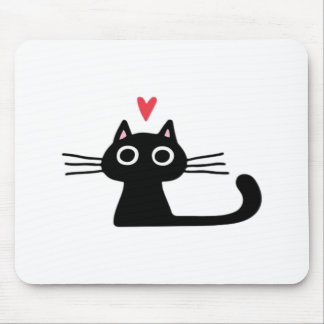 Tapis De Souris Cute Black Cat with Heart Kitten Valentine Classi