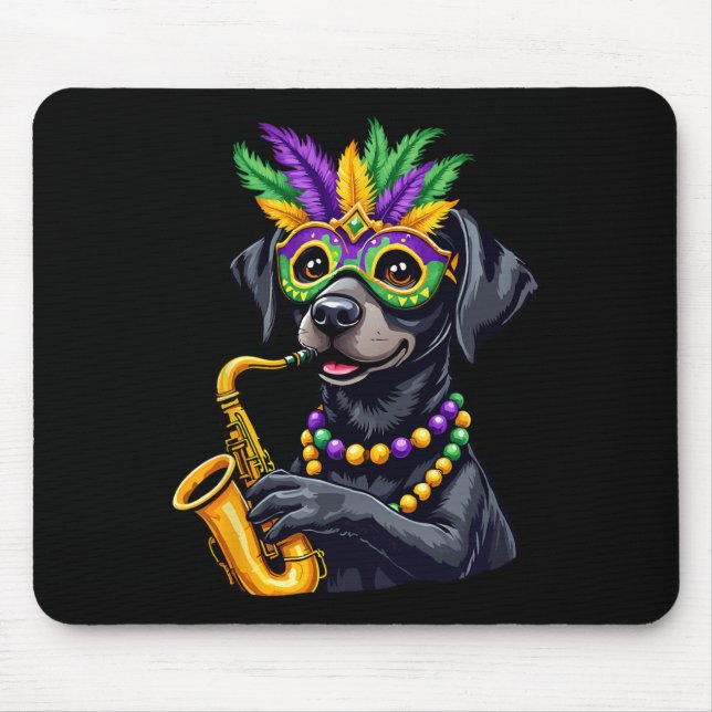 Tapis De Souris Cute Black Labrador Retriever Jouer Saxophone Ma (Devant)