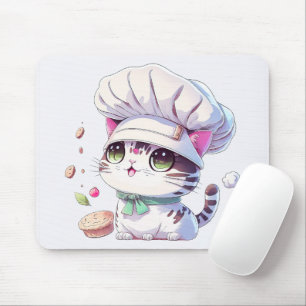 Tapis De Souris Cute boulangère Chef Chat Kitten avec pain  