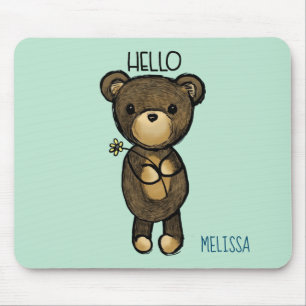 Tapis De Souris Cute Brown Bear with Yellow Flower Personalized