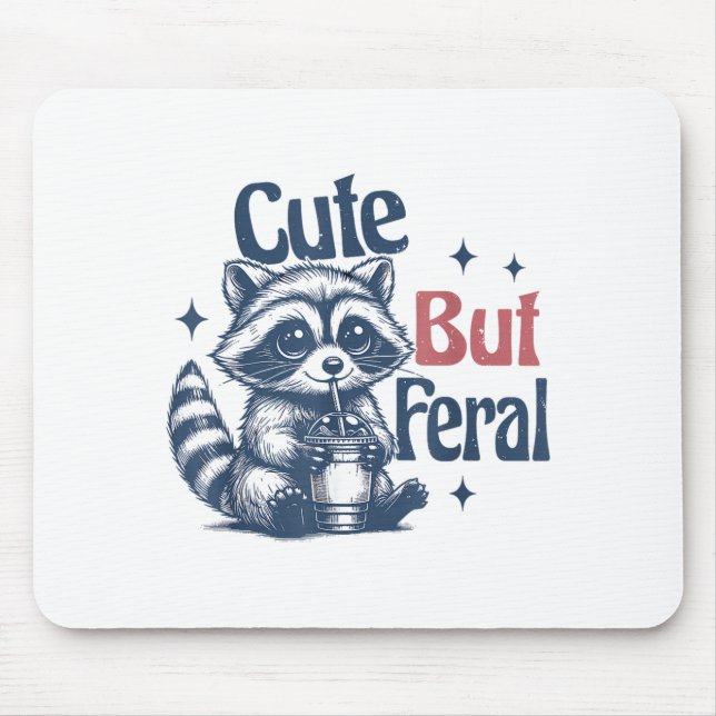 Tapis De Souris Cute But Feral Raccoon Drinking Boba Toddler Vinta (Devant)