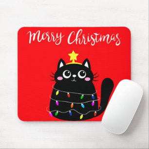 Tapis De Souris Cute cartoon noir Cat Christmas tree