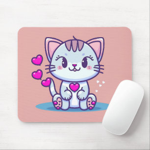Tapis De Souris Cute Chat Kitten avec Coeurs Valentine Inspiré  