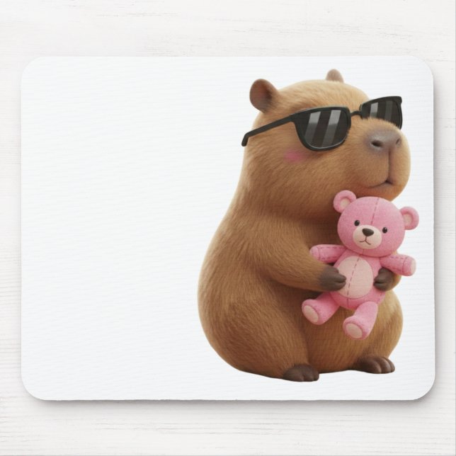 Tapis De Souris Cute Chill Capybara with Teddy Bear Aesthetic  (Devant)
