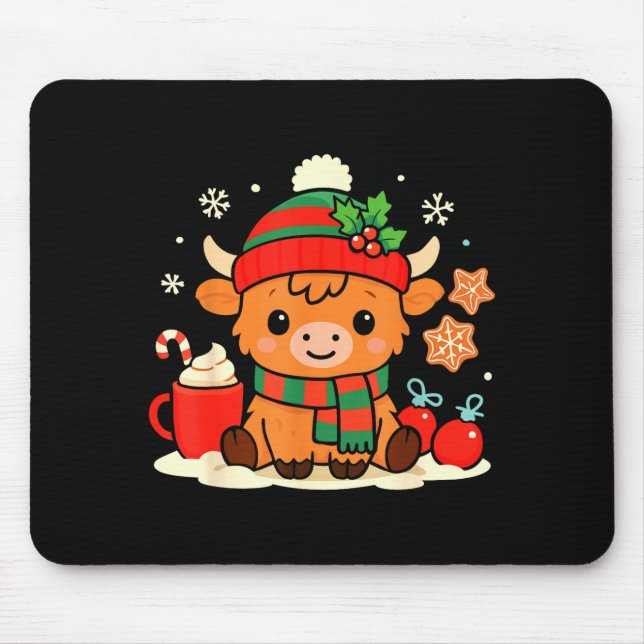 Tapis De Souris Cute Christmas Highland Cow Heifer Xmas Farm Anima (Devant)