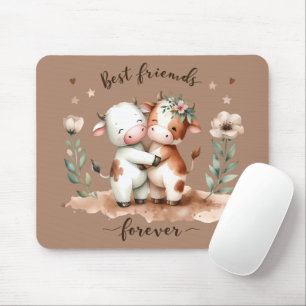 Tapis De Souris Cute Cow Meilleurs amis Hug Floral Art