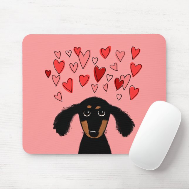 Tapis De Souris Cute Dachshund Chiot avec Coeurs de Saint Valentin (Avec souris)
