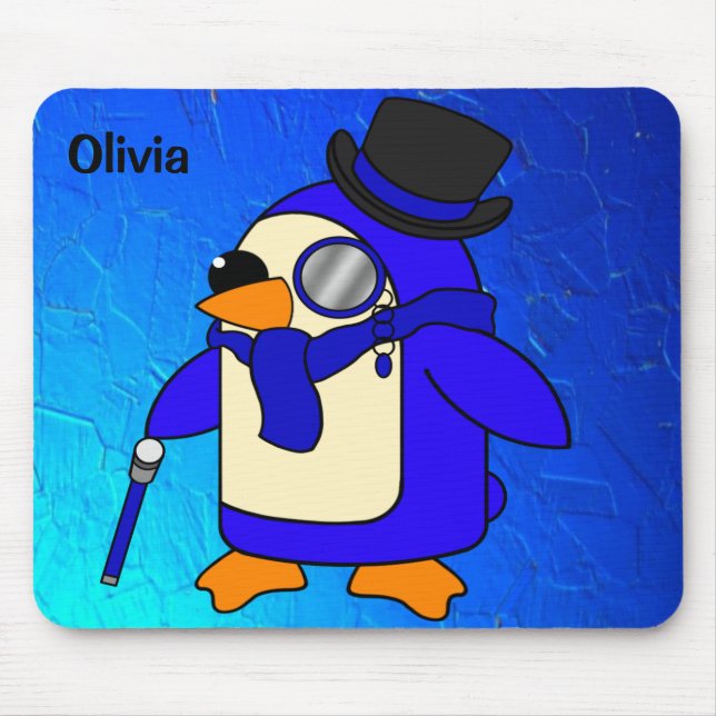 Tapis De Souris Cute dessin animé pingouin ultramarine bleu foncé (Devant)