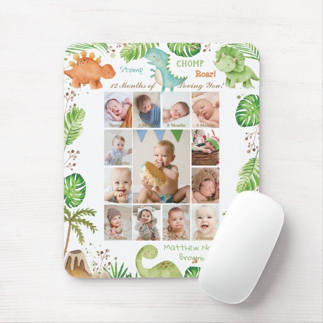 Tapis De Souris Cute Dinosaures Baby Boy Photo Collage Milestone (Avec souris)