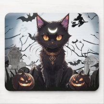 Cute Éffrayante Chat Noir avec lune.