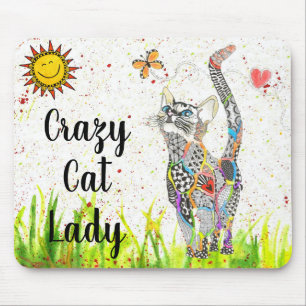 Tapis De Souris Cute et colorée Crazy Cat Lady Mousepad