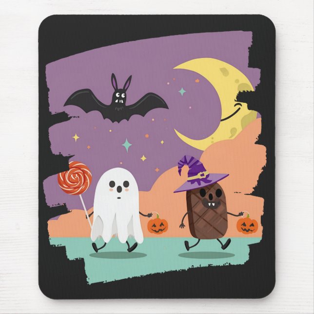 Tapis De Souris Cute Fantôme d'Halloween et amis de bonbons (Devant)