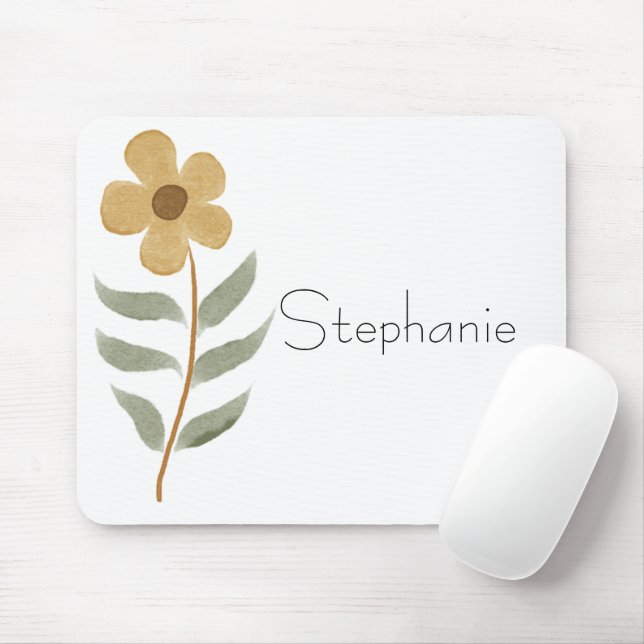 Tapis De Souris Cute Floral Jaune Votre Nom Aquarelle (Avec souris)
