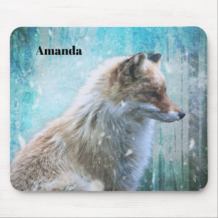 Tapis De Souris Cute Furry Fox sur Blue Grunge Arrière - plan