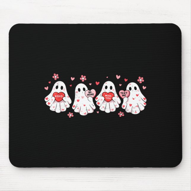 Tapis De Souris Cute Ghost Love Hearts Valentines Day Womens Teens (Devant)