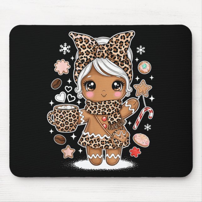 Tapis De Souris Cute Gingerbread Leopard Christmas Xmas Girl Women (Devant)