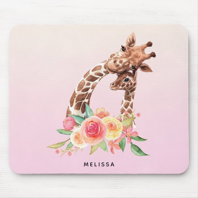 Tapis De Souris Cute Giraffe Aquarelle Maman & Bébé (Devant)