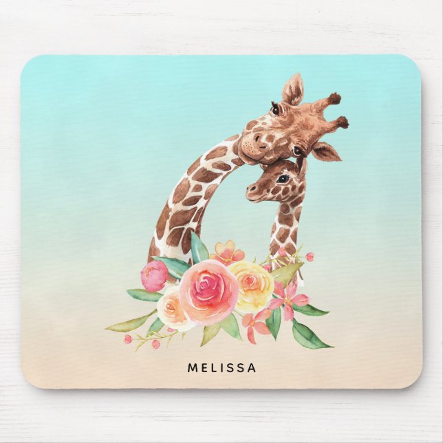 Tapis De Souris Cute Giraffe Aquarelle Maman & Bébé (Devant)