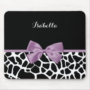 Tapis De Souris Cute Giraffe Imprimer Lavande Violet Bow Avec Nom