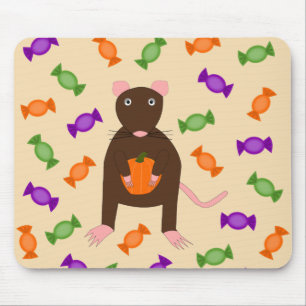 Tapis De Souris Cute Halloween Rat et Citrouille